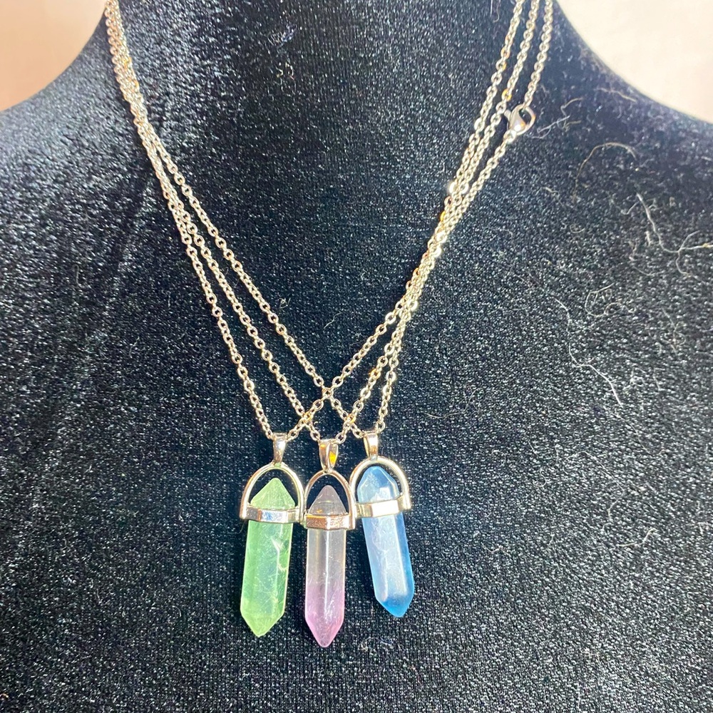 Vintage Multicolor Quartz Crystal Silver Necklaces